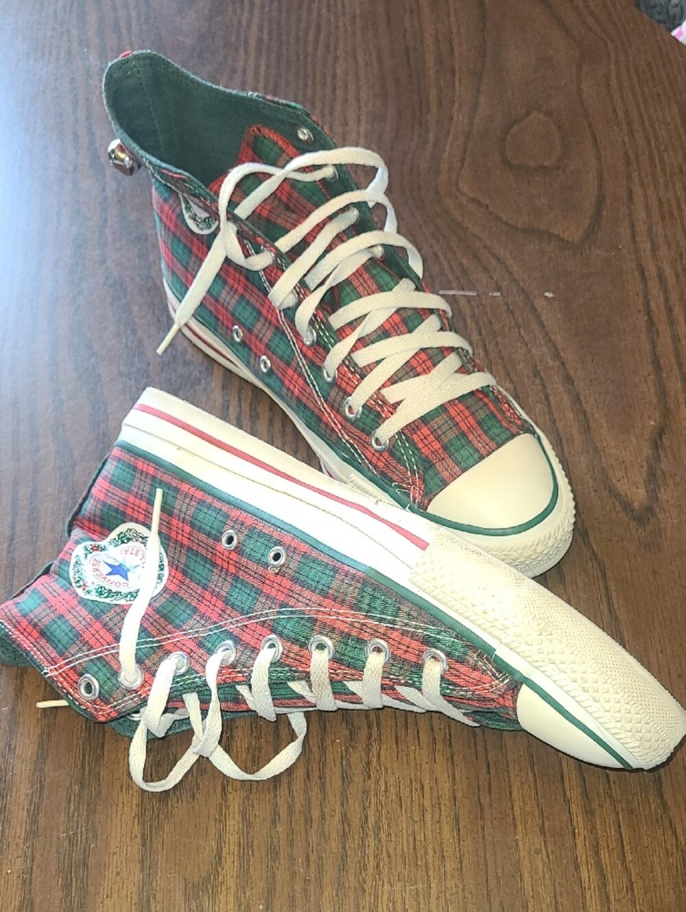 Vtg Converse All Star High Top Christmas Red/Green Plaid & Bells Womens Size 9